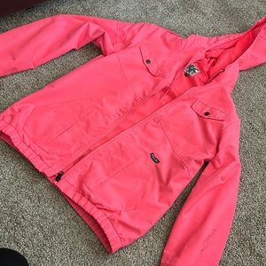 Neon pink volcom rain jacket